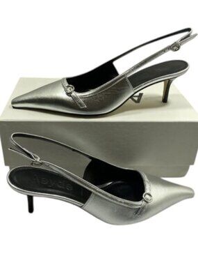 NEW AEYDE Women's Saba Slingback Pumps – Silver, Size 7
